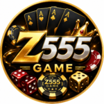 The logo for Z555 Game has cards and chips and dice and gold on it it looks like a casino.